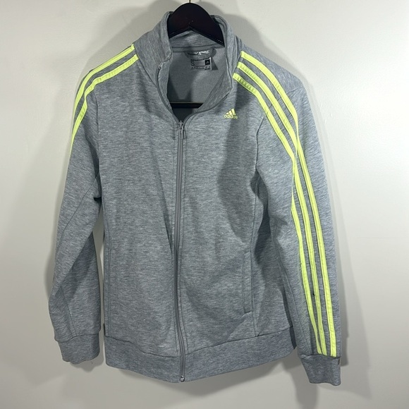 Adidas‎ grey neon green striped athletic full zip jacket Size Small sweatshirt - Picture 1 of 7